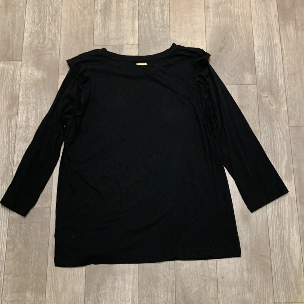 Womens Michael Kors Ruffled Sleeve‎ Crewneck Minimalist Top Shirt